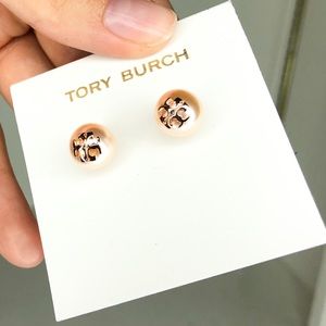 TORY BURCH CRYSTAL PEARL EARRINGS IN ROSE GOLD
